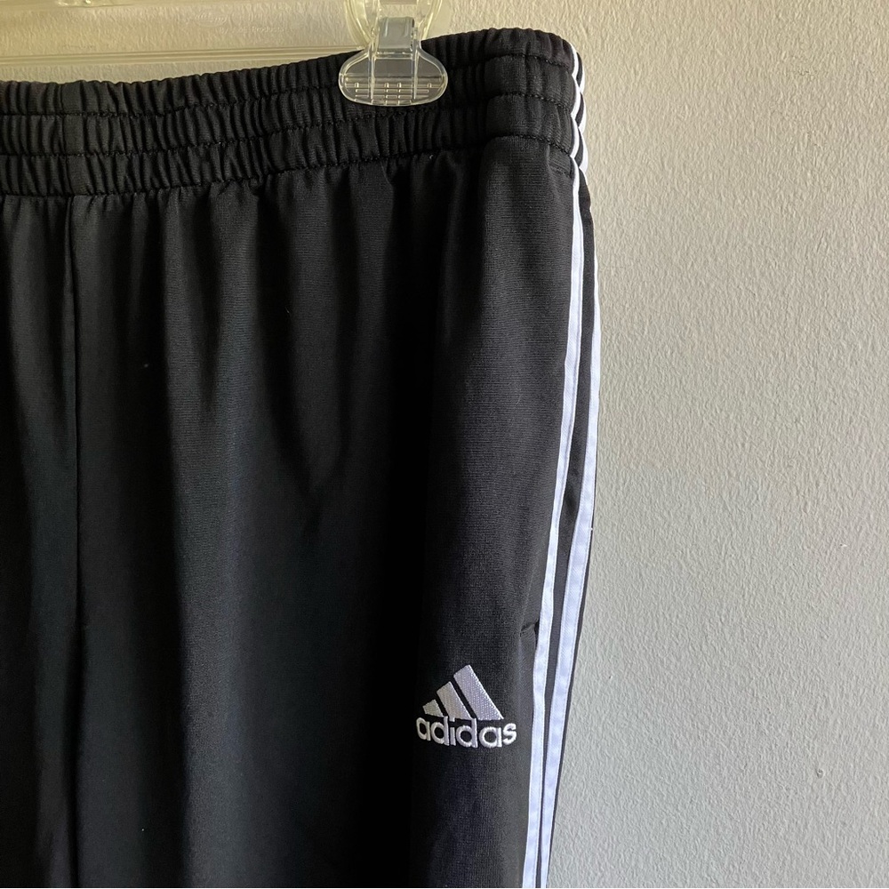 Adidas Black 3 Stripe Track Pant Size 2XL Drawstring Waist Jogger Pockets Tricot - Picture 8 of 12